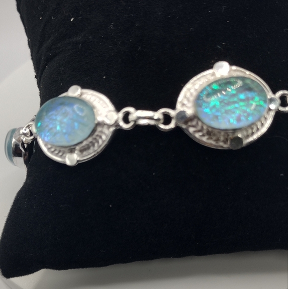 Sold elsewhere plaTriplet Opals Gemstones .925 Sterling Silver Bracelet Sz 7-8" - Picture 5 of 8